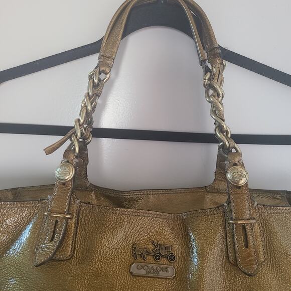 Coach Metallic Gold Patent Leather Tote Bag Chain Handles Large Style 14129 - Picture 2 of 16